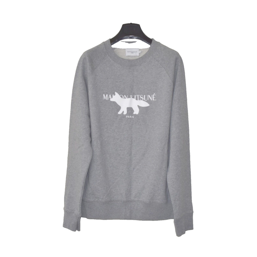 B0 NEW MAISON KITSUNE Grey Profile Fox Stamp Print Fleece Sweatshirt Size S $235